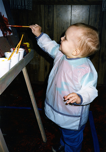 Will (1 1/2) at the easel in 1986.