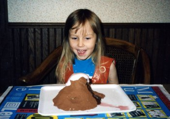 Christina (4) and her volcano experiment, 1994.