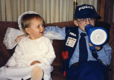 Christina (1 1/2) and Will (6 1/2) ready for a community Halloween carnival, 1991.