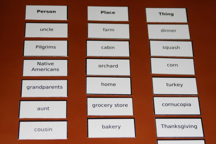 Montessori Thanksgiving Noun Sorting Work Montessori Thanksgiving Noun Sorting Work