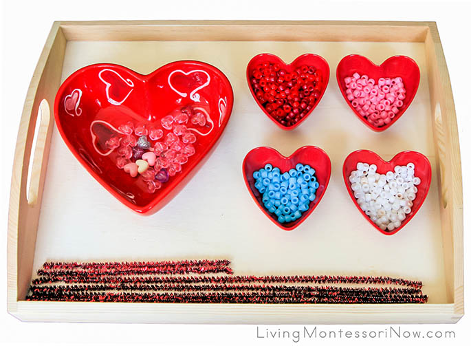Montessori-Style Pipe-Cleaner-and-Bead Valentine's Day Tray