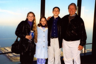 Homeschool High School For Will allowed for trips to the Sears Tower in Chicago during the U.S. Junior Nationals Figure Skating Championships, 2001. Deb, Christina (11), Will (16), and Terry.