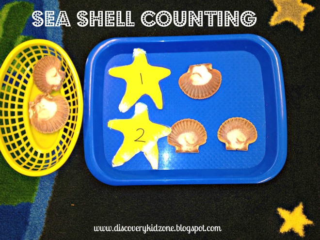 Sea Shell Counting (Photo by Rachel from Discovery Kidzone Montessori Adventures at PreK + K Sharing)