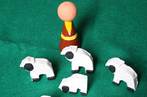 Wooden Peg Doll Good Shepherd and Polymer Clay Sheep (Photo from Explore and Express)
