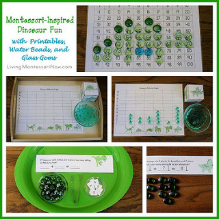 Montessori-Inspired Dinosaur Fun with Printables, Water Beads, and Glass Gems 