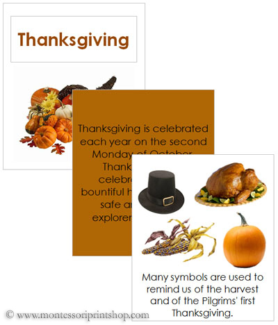 Thanksgiving Cards and Booklet (Image from Montessori Print Shop)