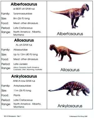 Dinosaurs, page 1 of 8 (Image from Montessori Print Shop)