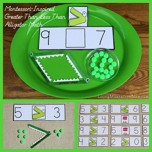 Montessori-Inspired Greater Than Less Than Alligator Math
