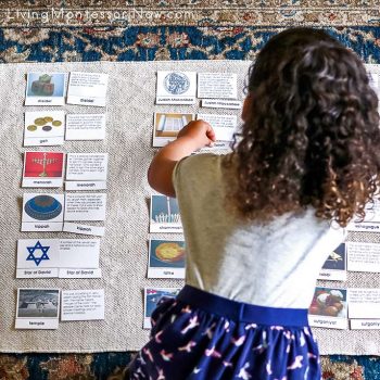 Working with Hanukkah Picture and Definition Match-up Cards from Montessori-Inspired Hanukkah Pack I