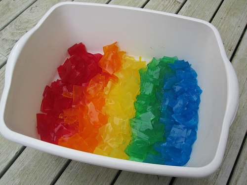 Rainbow Gelatin Sensory Tub (Photo from No Time for Flash Cards)