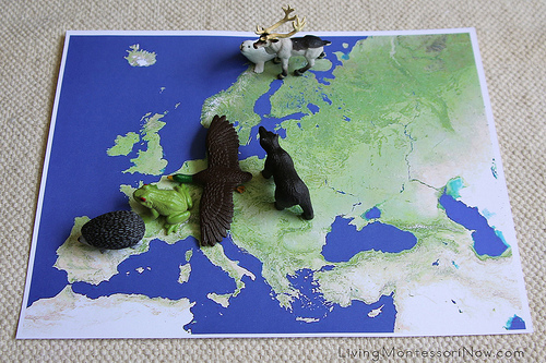 Animals on Satellite Map of Europe