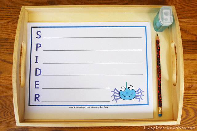Spider Acrostic Poem Writing Tray