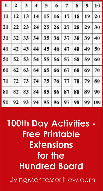 100th Day Activities - Free Printable Extensions for the Hundred Board
