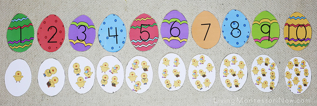 Matching Easter Egg Numbers with Chick Sets to 10 Layout