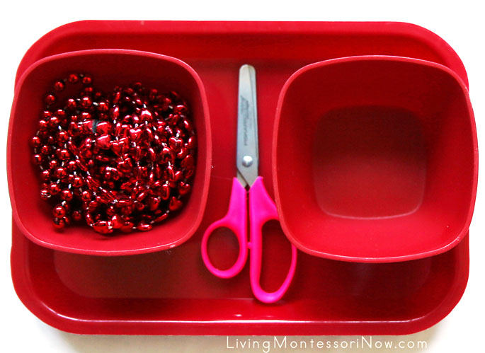 Valentine's Day Cutting Tray with Strings of Beads