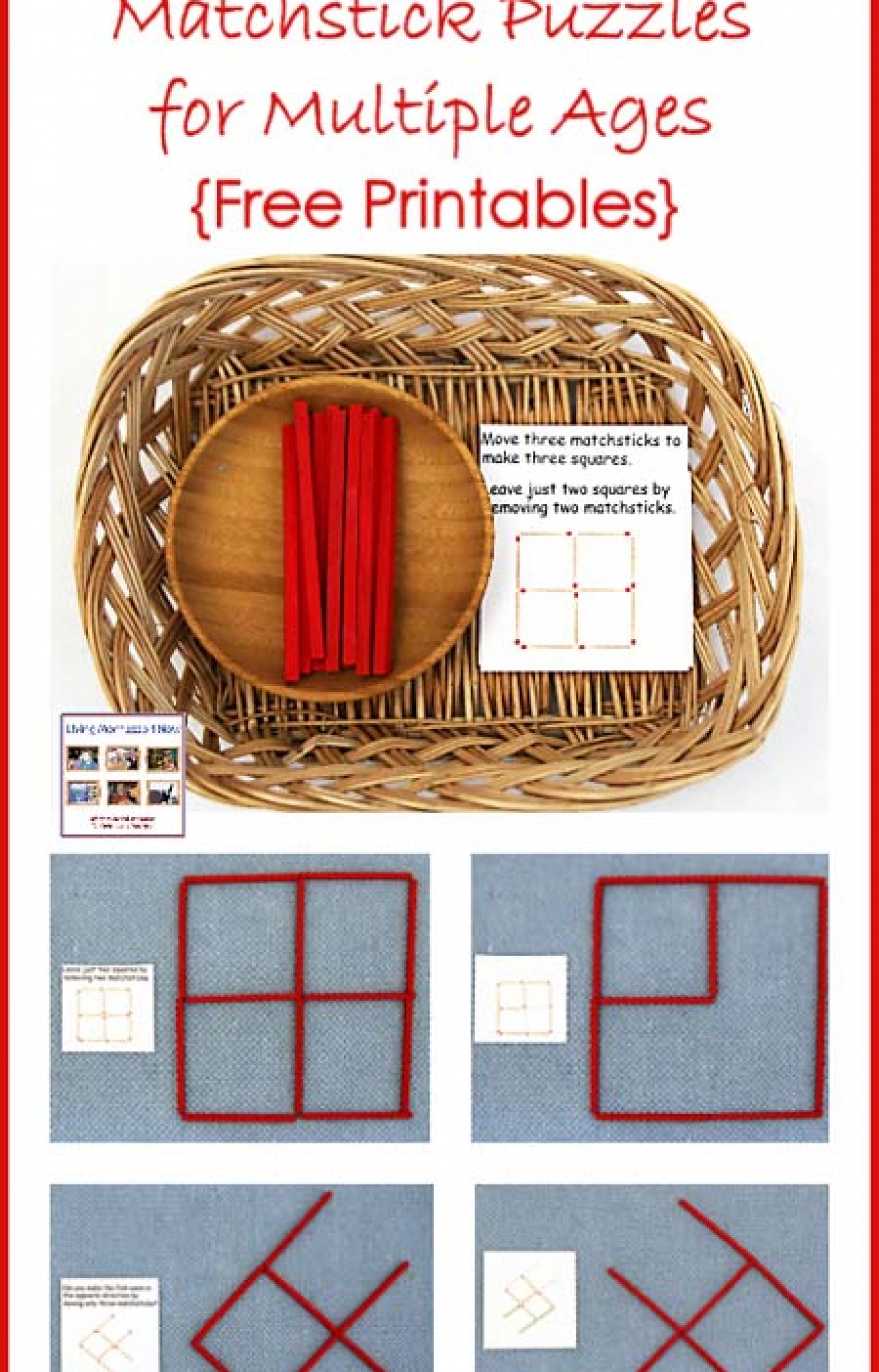 Fun with Matchstick Puzzles for Multiple Ages {Free Printables