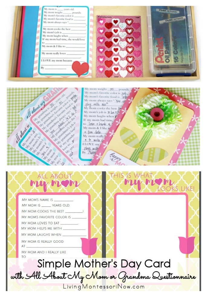 Simple Mother S Day Card With All About My Mom Or Grandma Questionnaire Living Montessori Now