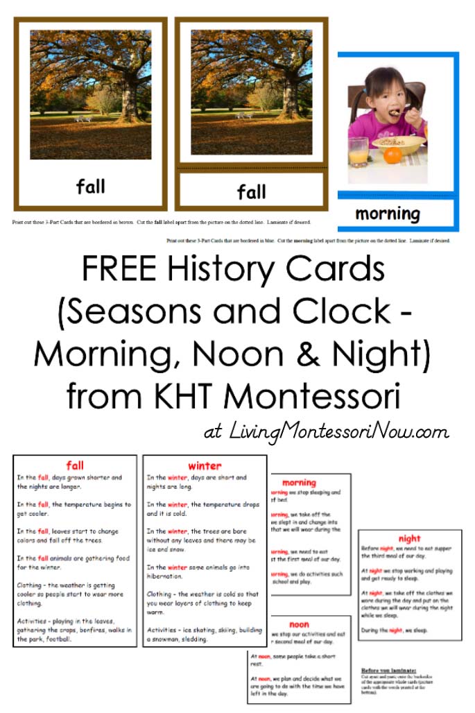 FREE History Cards (Seasons and Clock - Morning, Noon & Night) from KHT Montessori