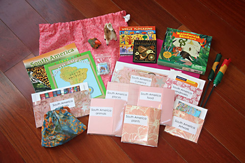 Contents of Continent Bag for South America (Photo from Counting Coconuts)