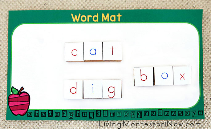 Word Mat with Words Spelled with Letter Cubes
