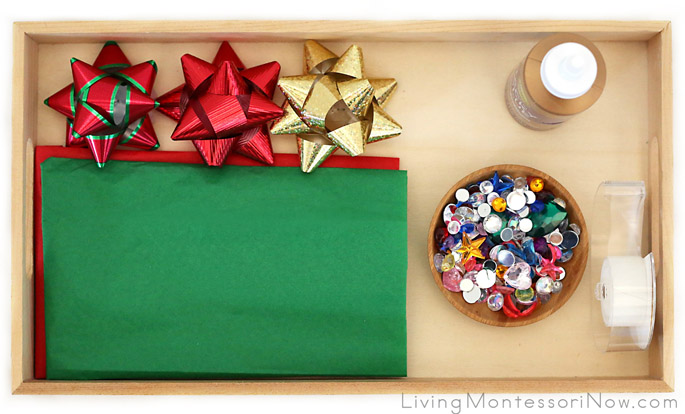 Montessori-Inspired Tray for DIY Sparkly Wrapping Paper