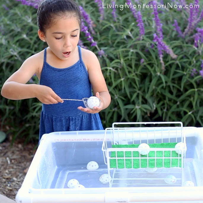 Excited to Find Letter "a" Golf Ball in DIY Phonics Water Table