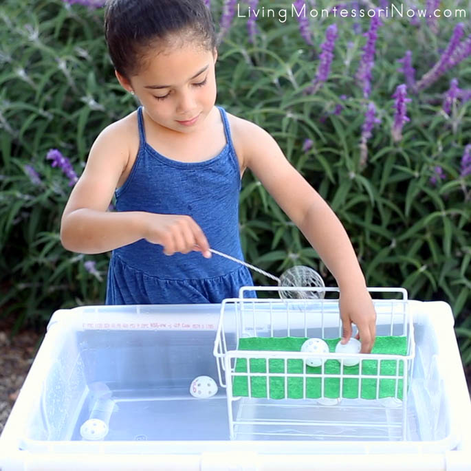 Forming a Word with Golf Ball Movable Alphabet in Phonics Water Table