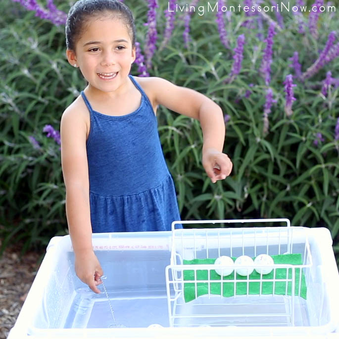 Sounding out the Word "fin" with Golf Ball Movable Alphabet in Water Table