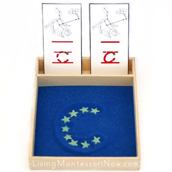 C is for Constellations Sand Writing Tray with Glow-in-the-Dark Stars