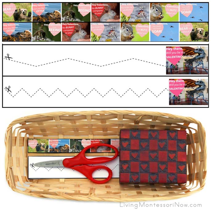 Animal Valentine Cutting Strips with Basket