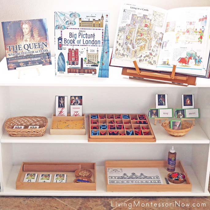 Montessori Shelves with King and Queen Themed Activities