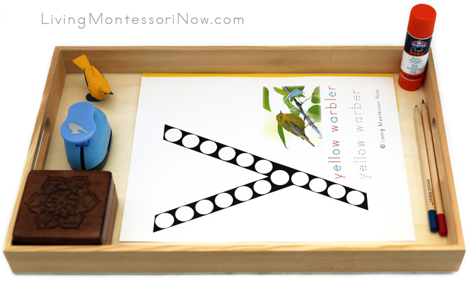 Tray with Y for Yellow Warbler Do-a-Dot Printable and Bird Punch