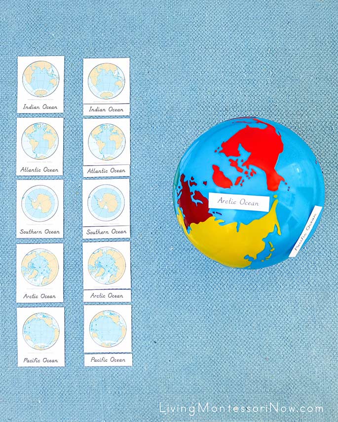 Ocean 3-Part Cards with Ocean Labels on Continents Globe Ocean 3-Part Cards with Ocean Labels on Continents Globe