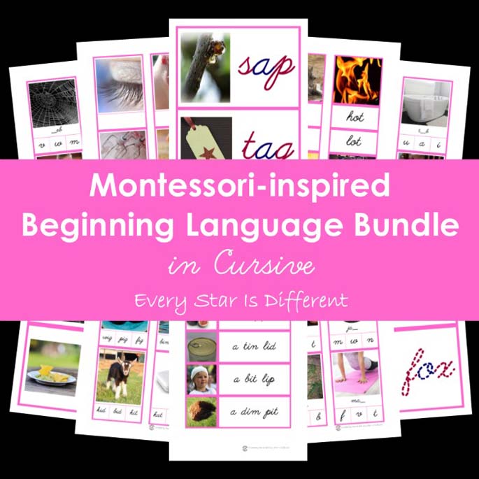 Montessori-Inspired Beginning Language Bundle in Cursive