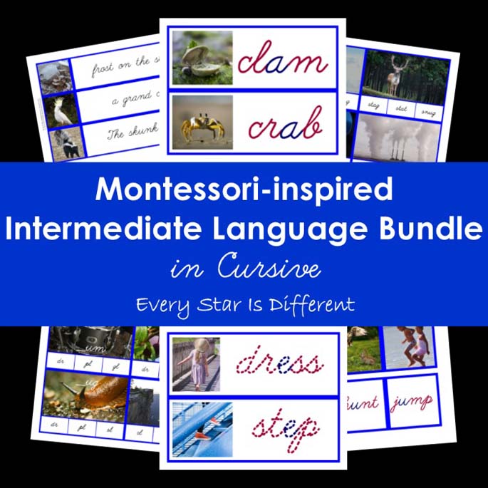 Montessori-Inspired Intermediate Language Bundle in Cursive