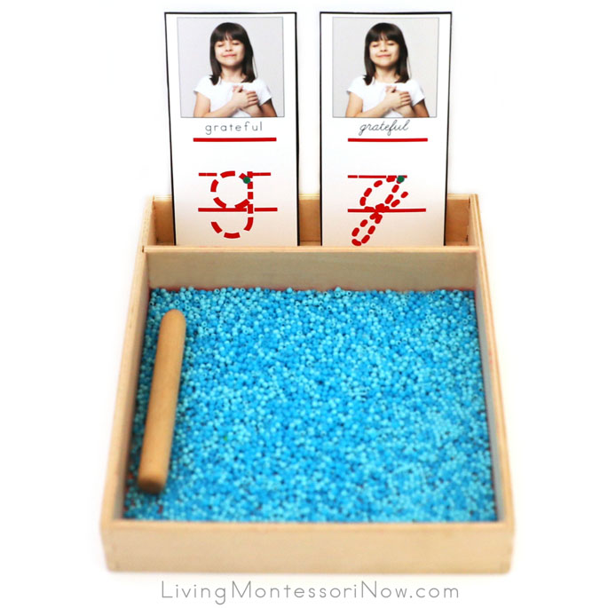 Seed Bead Writing Tray with G for Grateful Font Cards
