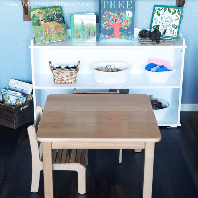 Montessori Shelf with Forest, Sensorial, and Music Materials