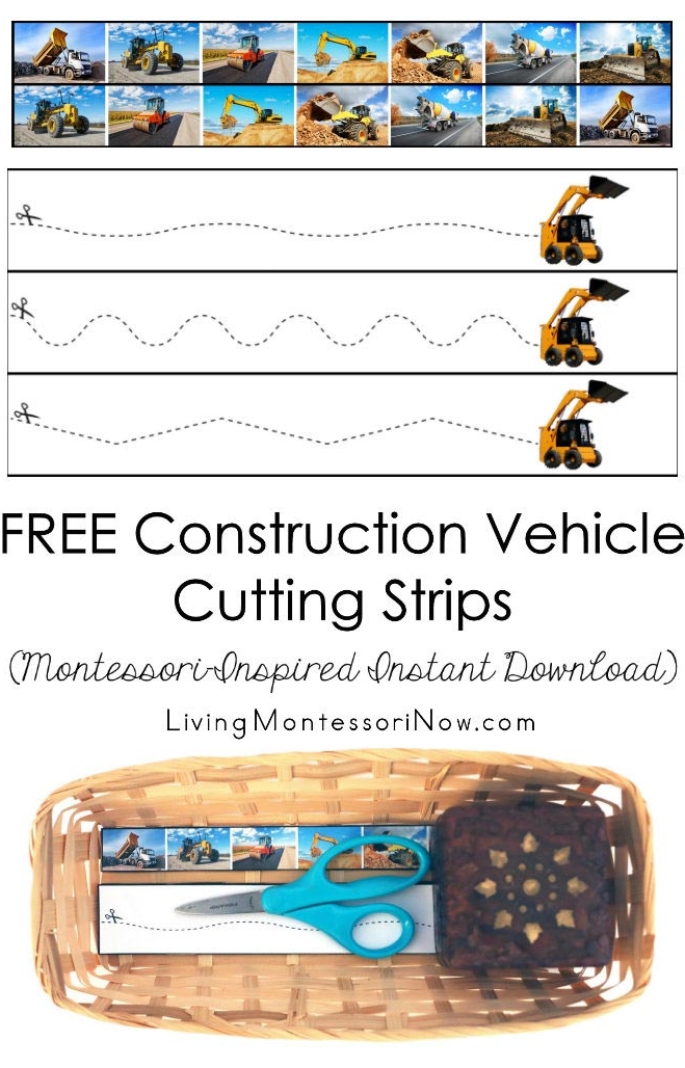 FREE Construction Vehicle Cutting Strips (Montessori-Inspired Instant Download)