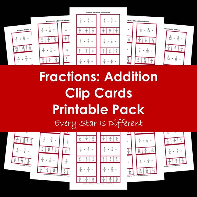 Fractions - Addition Clip Cards Printable Pack from Every Star Is Different
