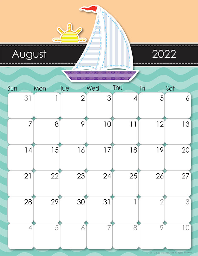 August 2022 Calendar from iMom
