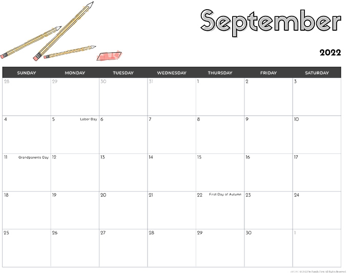 September 2022 Calendar from iMom