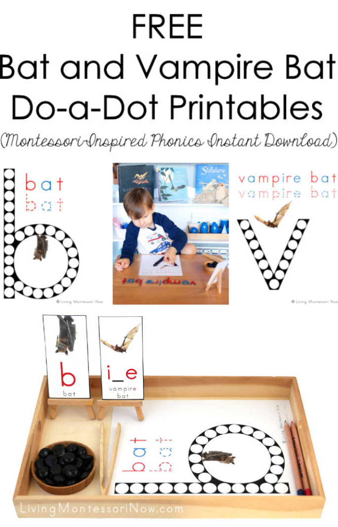 FREE Bat and Vampire Bat Do-a-Dot Printables (Montessori-Inspired Phonics Instant Download)