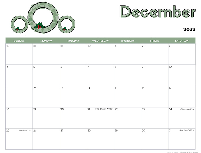 December 2022 Calendar from iMom