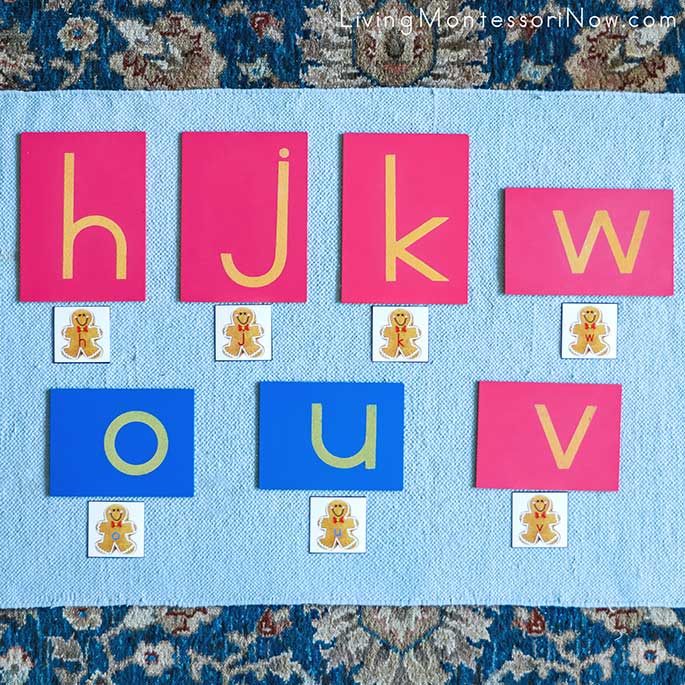 Matching Sandpaper Letters with Gingerbread Men Alphabet Cards