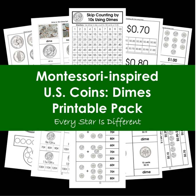Montessori-Inspired U.S. Coins - Dimes Printable Pack from Every Star Is Different