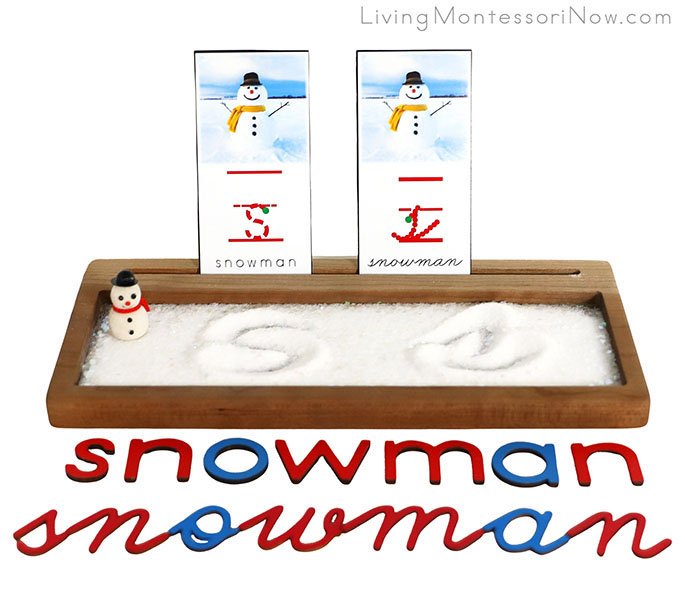 Salt and Glitter Snowman Writing Tray