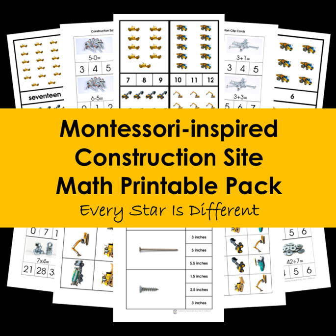 Montessori-Inspired Construction Site Math Printable Pack from Every Star Is Different