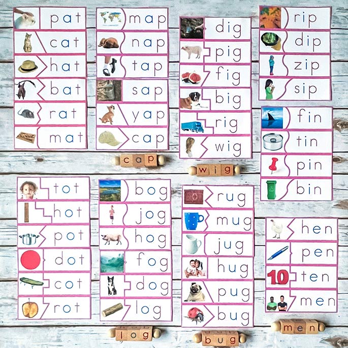 Montessori Pink Language Series - CVC Phonics Puzzles