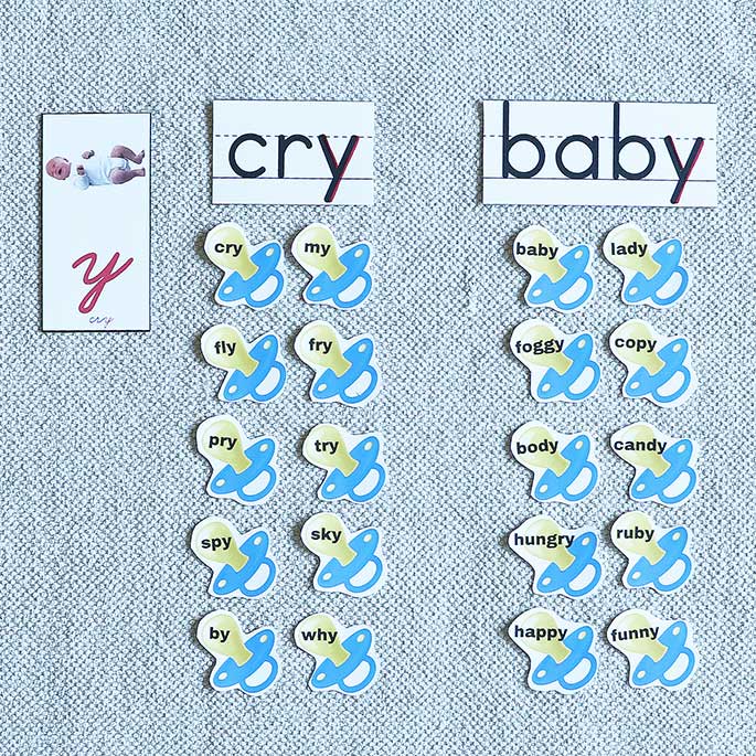 Cry Baby Word Sort for y Phonogram