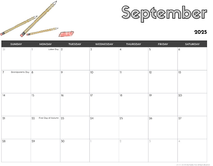 September 2025 Calendar from iMom September 2025 Calendar from iMom